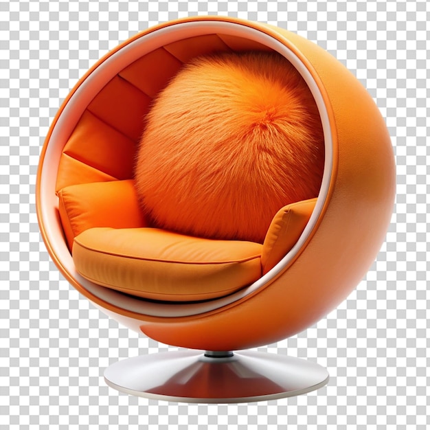 PSD an orange chair with a furry orange pillow on it on transparent background