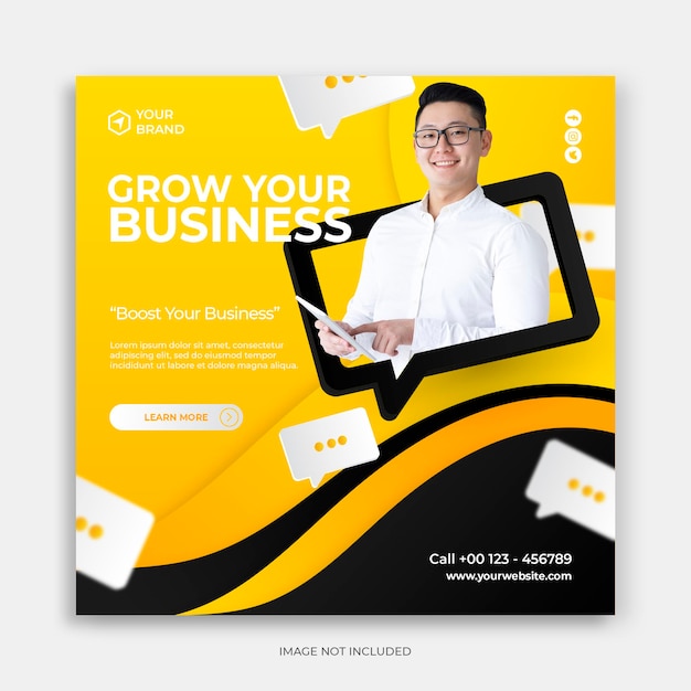 Orange clean instagram template or square flier with grow your business concept