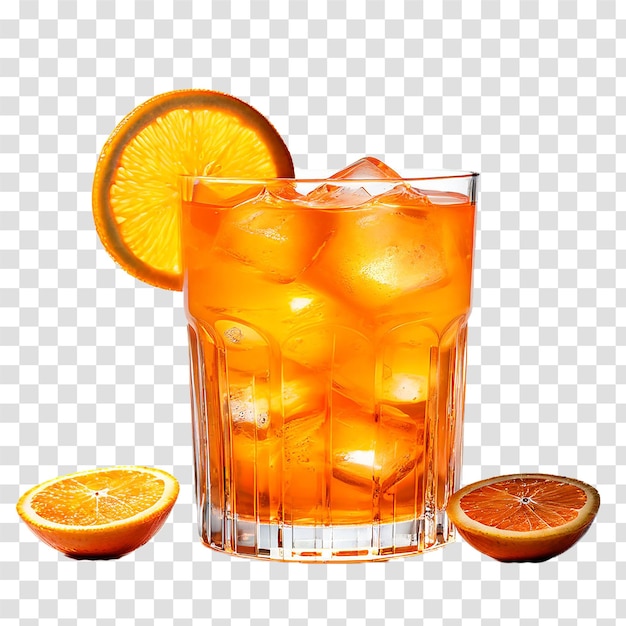 orange cocktail with ice on transparent background