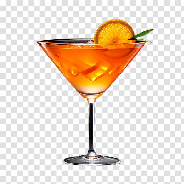 orange cocktail with ice on transparent background