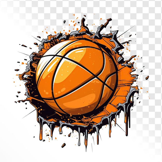 Orange color basketball stuck in a wall