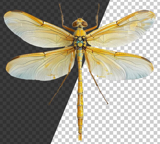 Orange dragonfly with transparent wings on transparent background stock png