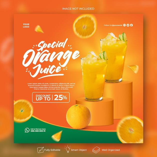 PSD orange drink menu promotion social media instagram post banner template