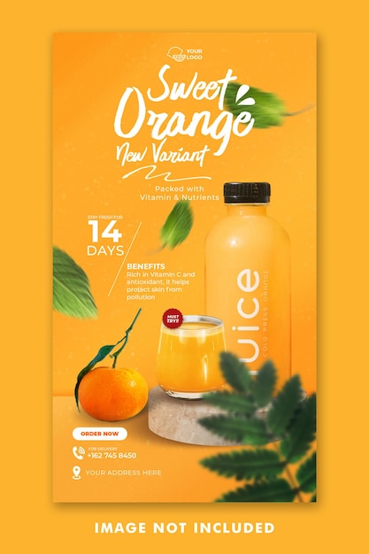 Orange Drink Menu Social Media Instagram Stories Template For Restaurant Promotion