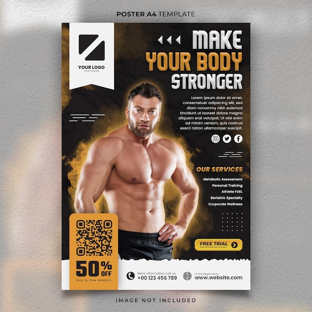 Orange Fitness Gym Poster or Banner Template Ready to Print