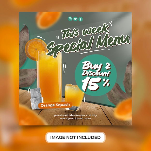 Orange fruit healthy drink menu promotion with social media post banner template