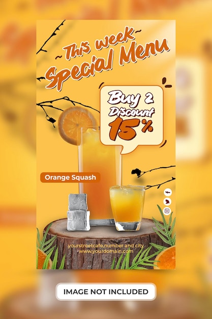 Orange fruit healthy drink menu promotion with social media stories banner template