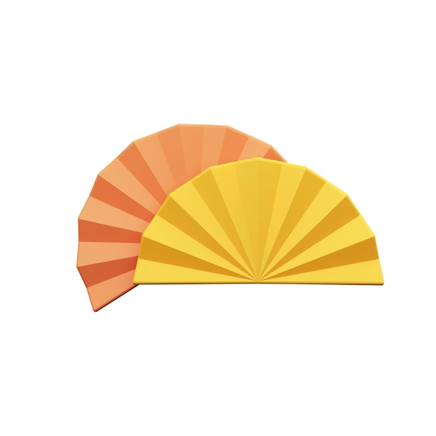 Orange And Goldan Folding Fan Icon In 3D Rendering