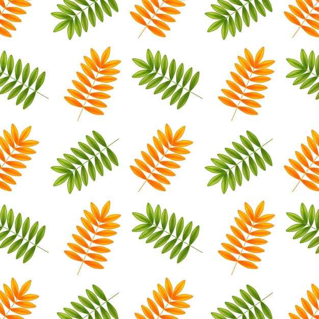 Orange and green ash leaves repeating raster pattern