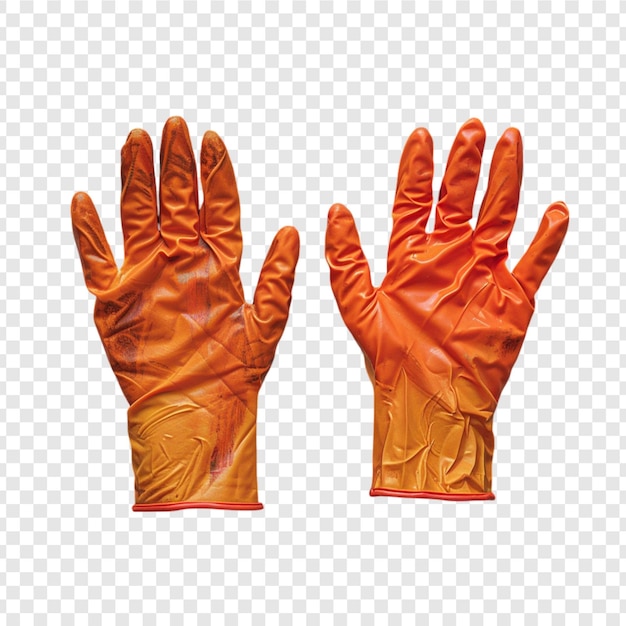 PSD orange hands wearing surgical gloves isolated on transparent background