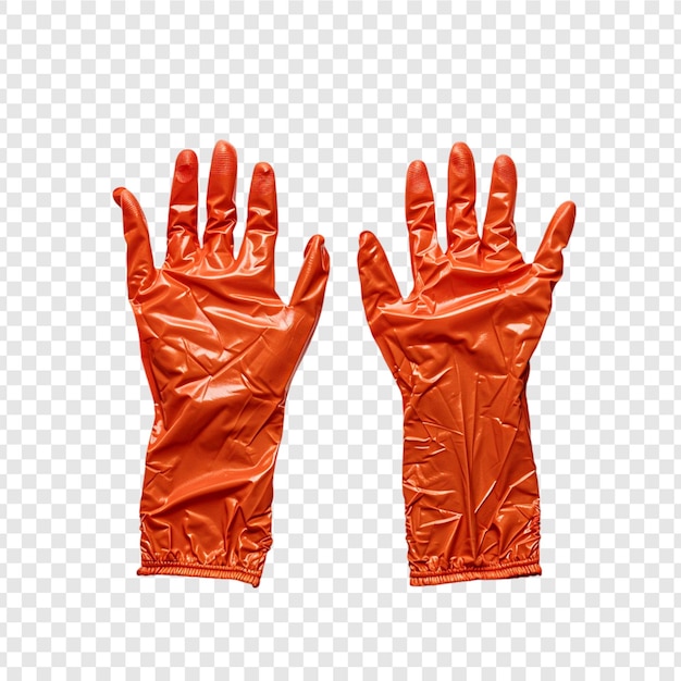 PSD orange hands wearing surgical gloves isolated on transparent background