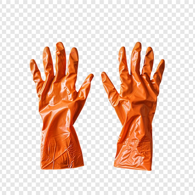 PSD orange hands wearing surgical gloves isolated on transparent background