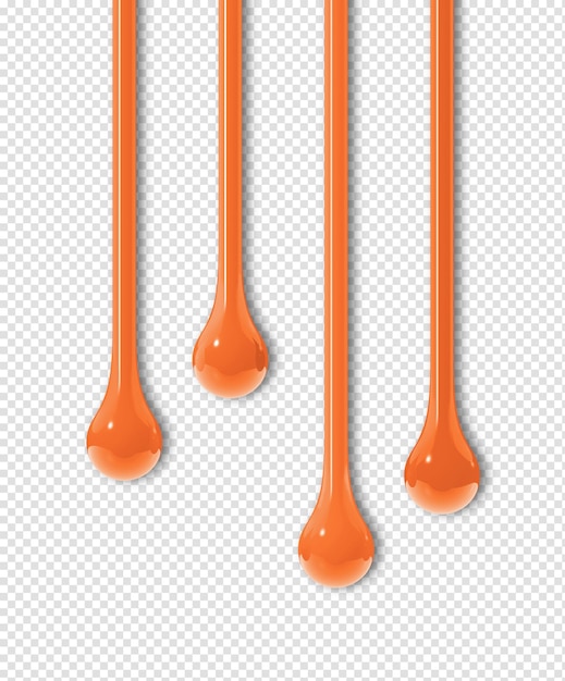 Orange ink drops on transparent background