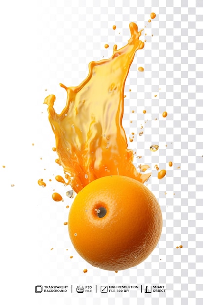 An orange is being dropped into a splash of orange juice