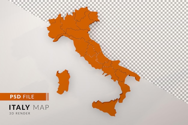 PSD orange italy map a 3d render isolated with italian regions top view