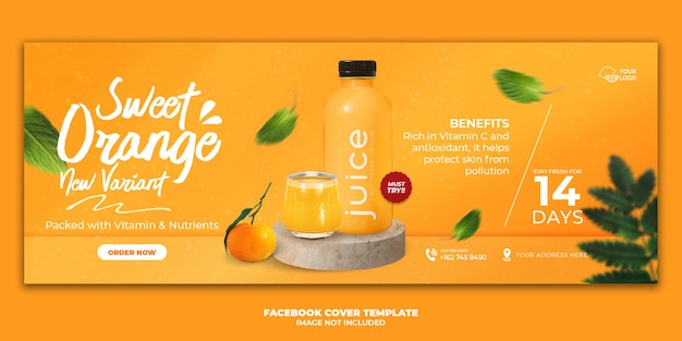 Orange Juice Drink Menu Facebook Cover Banner Template For Restaurant Promotion