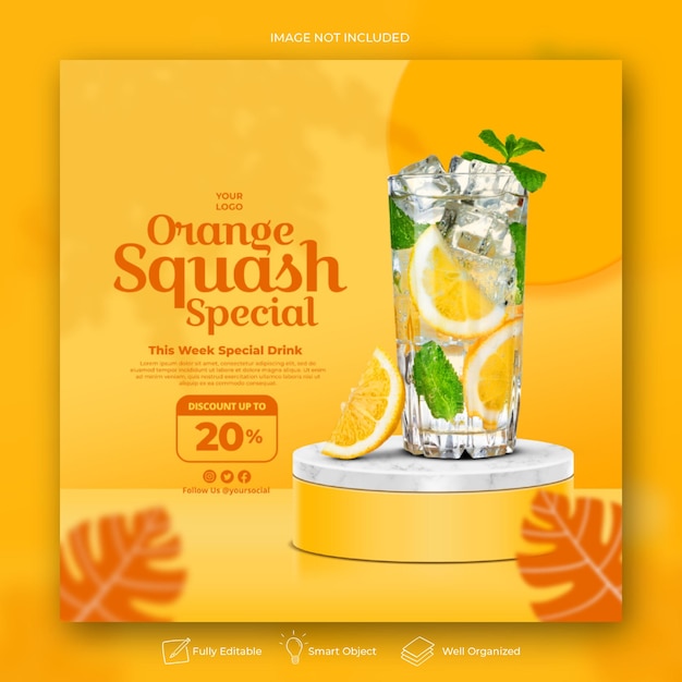 Orange juice drink menu social media post template