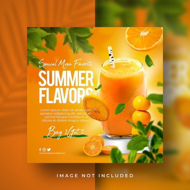 PSD orange juice fresh drink special menu favorite social media instagram post feed banner template