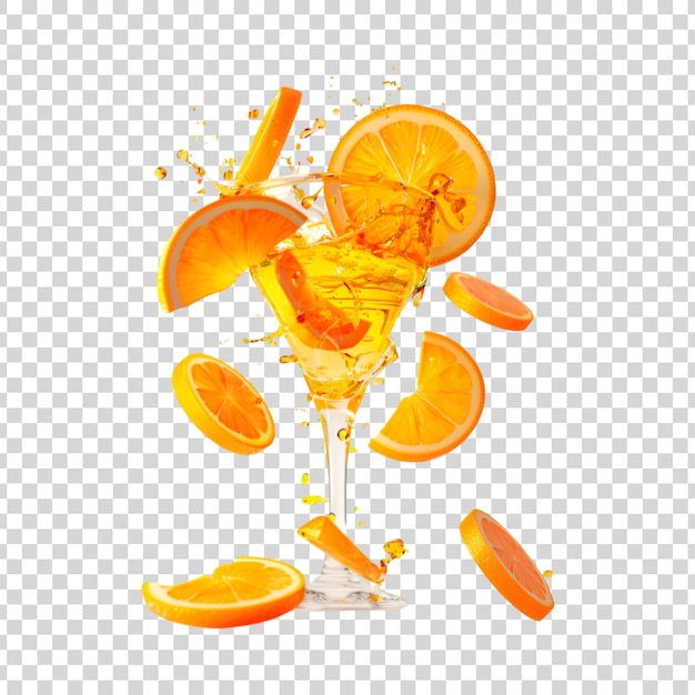 PSD orange juice glass with orange slice on a transparent background