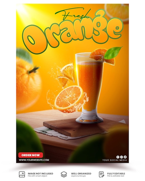 PSD orange juice menu restaurant drink promotion design template