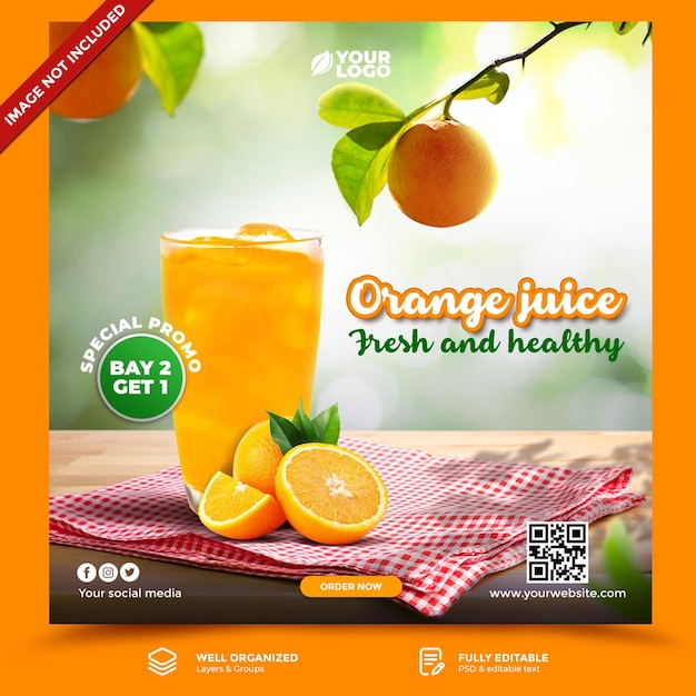 Orange juice sale social media promotion template