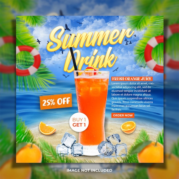 Orange Juice Summer Drink Menu Social Media Template