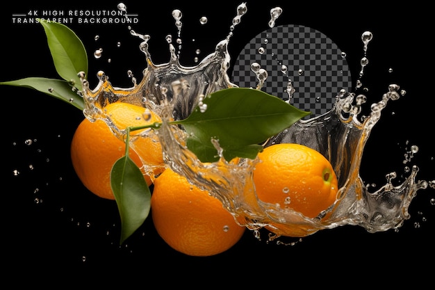 Orange juicy splashes and organic orange a refreshing symphony of fruit goodness PNG