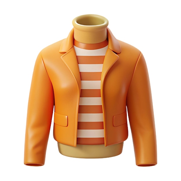 a orange leather jacket with a striped shirt on the front