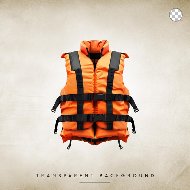 PSD orange life jacket isolated on transparent background