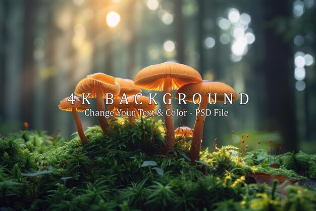 PSD orange mushrooms in a sunlit forest