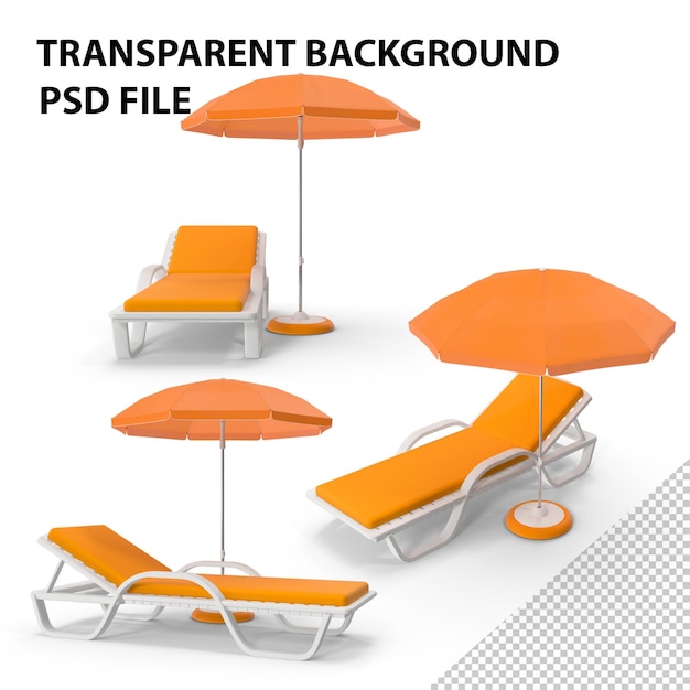 PSD orange parasol and sun deck png