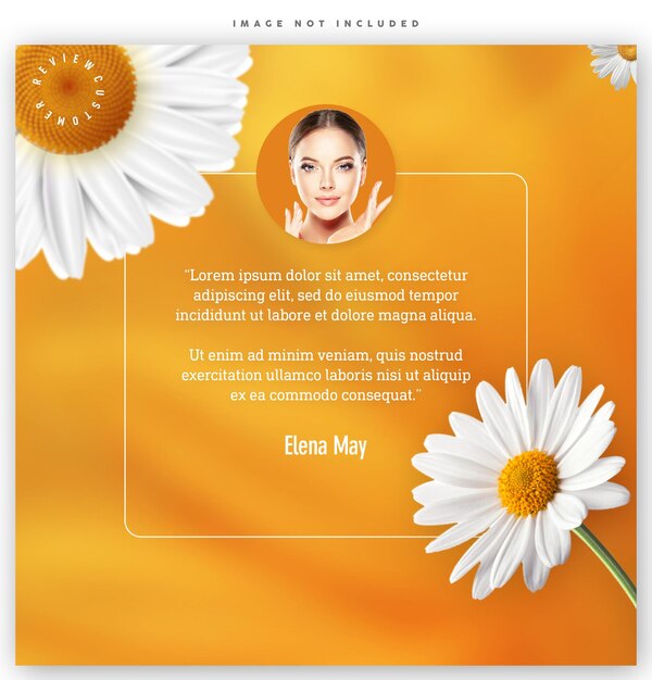 An orange poster with a woman's face Customer feedback Customer review