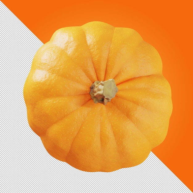 Orange pumpkin on transparent background top view Pumpkin Halloween Autumn mood Farm natural vegetables Isolate Pumpkin icon 3d illustration 3d rendering