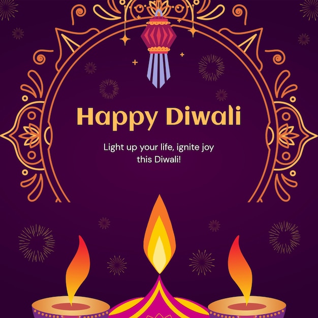 Orange and Purple Illustrative Happy Diwali Instagram post