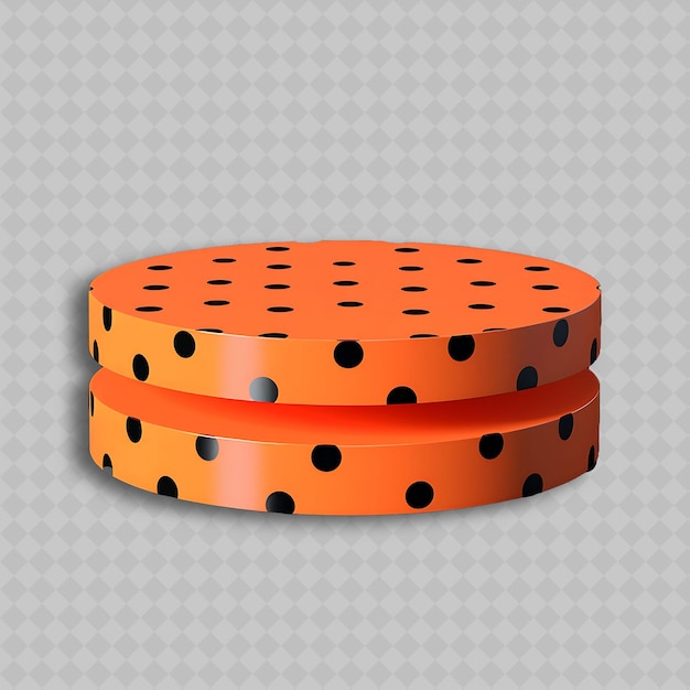 orange round boxes with black dots and dots on a gray background