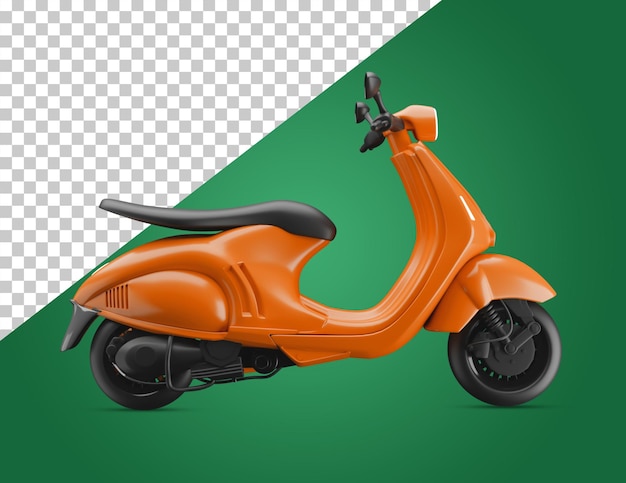 An orange scooter with the word vespa on the bottom.