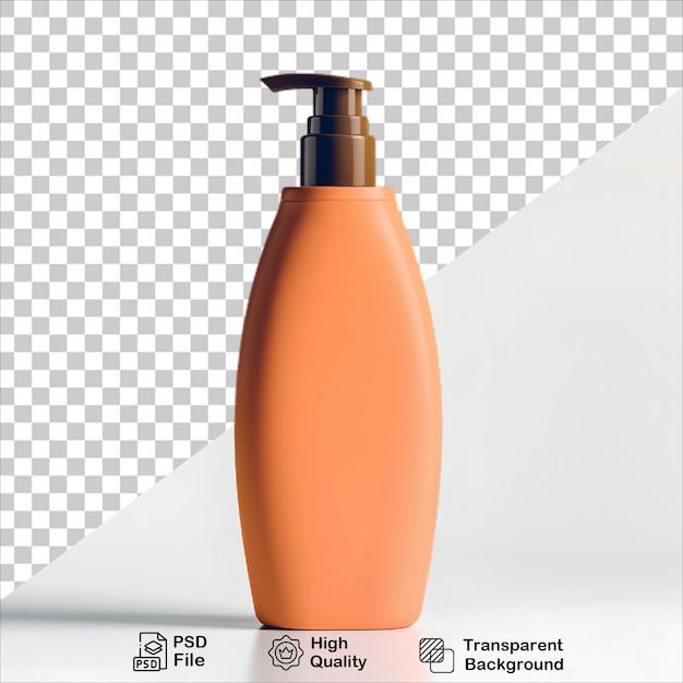 PSD orange shampoo bottle on clear transparent background