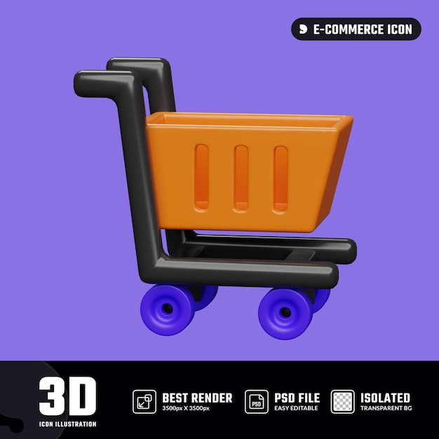 orange shopping cart 3d illustration