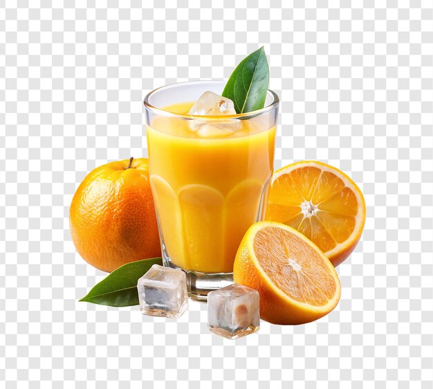 PSD orange slices isolated on a transparent background with juice splash