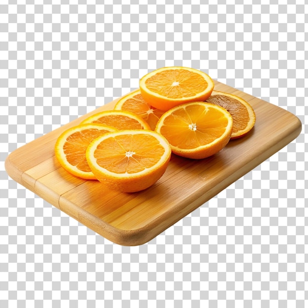 Orange slices on wooden cutting isolated on transparent background