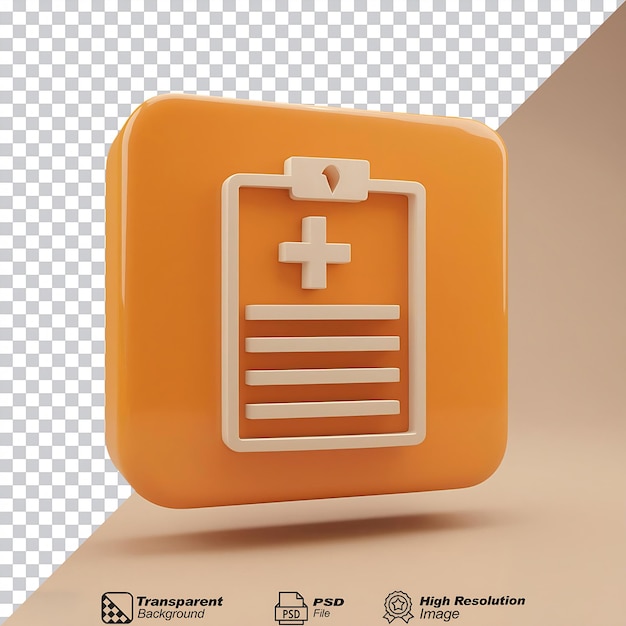 Orange Square Medical Record Icon isolated on transparent background