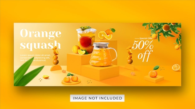 Orange squash drink menu promotion social media facebook cover banner template