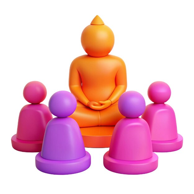 PSD orange statue of a man sitting in front of four small figures