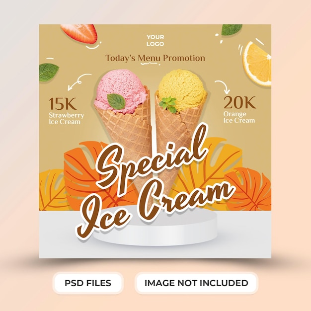 Orange and strawberry fruit ice cream menu template for social media post promotion Premium Psd