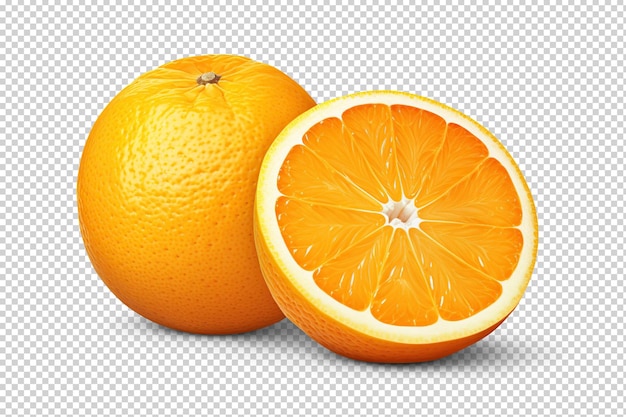 Orange whole and sliced Cutout on transparent