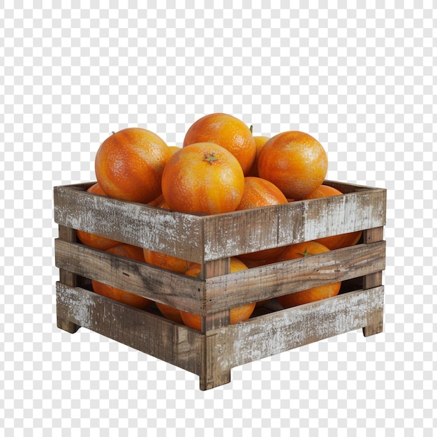 PSD oranges in a wooden crate