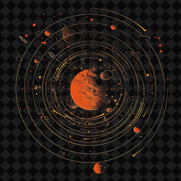 PSD orbiting neon inner solar system inside a silhouette concent png y2k neon space designs