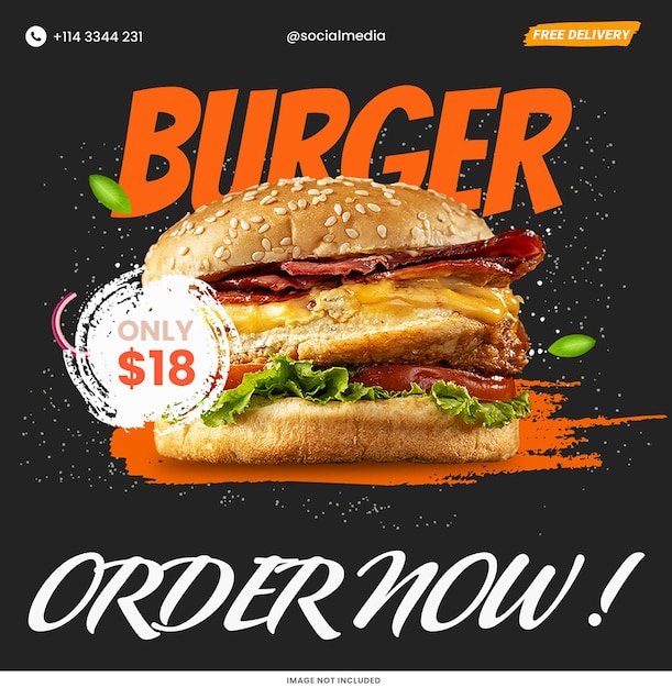 ORDER now Beef BURGER instagram post template psd design