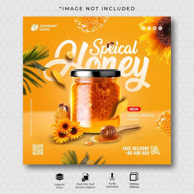 Organic Natural Honey Jar with Honeycomb Social Media Instagram Post