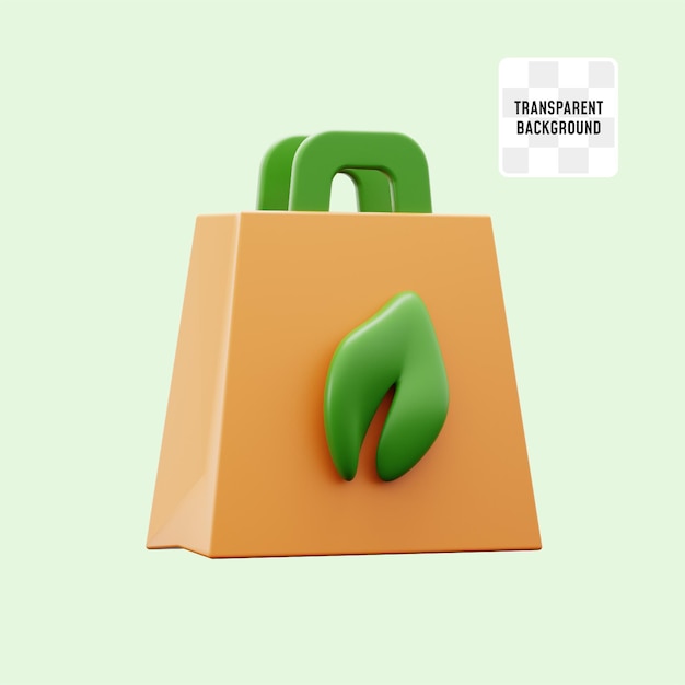 PSD organic recyclable grocery shopping bag environment friendly ecology movement concept 3d icon illustration render design